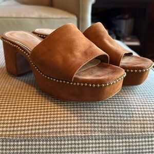 Gianni Bini Tan Suede Platform Mules